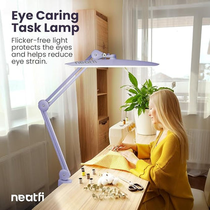 Neatfi XL 2,200 Lumens LED Desk Lamp with Clamp, 24W Bright Architect Task Lamp, 20 Inches Dimmable Computer Light, Adjustable Desk Light for Home, Office, Crafts, Nails & Hobbies (Non-CCT, Lavender)