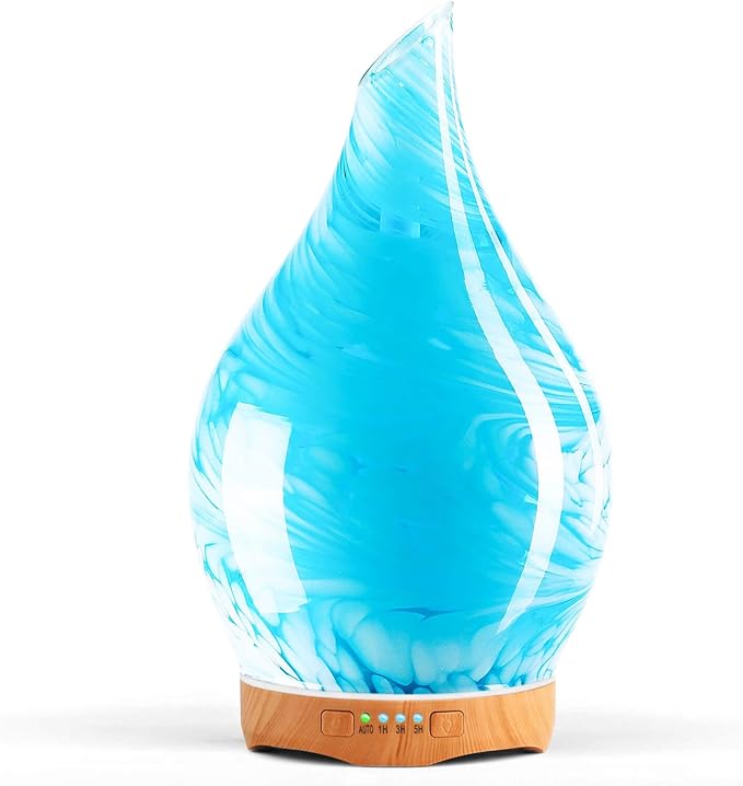 Porseme 280ml Essential Oil Diffuser Glass Color Changing Aroma Air Diffusers Aromatherapy Ultrasonic Cool Mist Humidifier 7 Running Hours Waterless Auto-off for Sleeping, Yoga, Office, Spa(Blue Wave)