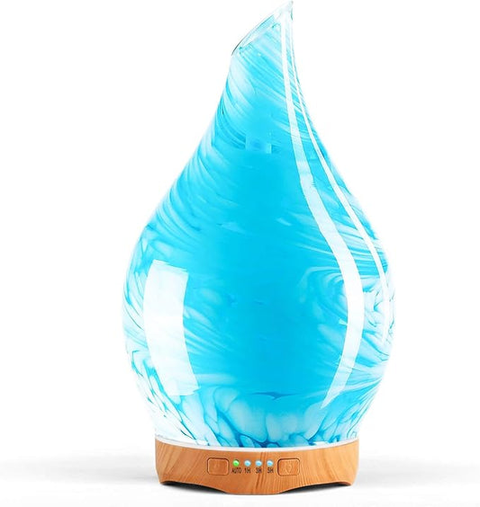 Porseme 280ml Essential Oil Diffuser Glass Color Changing Aroma Air Diffusers Aromatherapy Ultrasonic Cool Mist Humidifier 7 Running Hours Waterless Auto-off for Sleeping, Yoga, Office, Spa(Blue Wave)