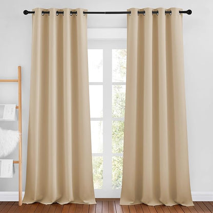 NICETOWN Biscotti Beige Room Darkening Curtains for Living Room, Grommet Thermal Curtains Light & Sound Reducing Window Treatments for Bedroom/Home Family, W46 x L102