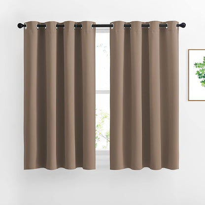 NICETOWN Insulated Blackout Curtains and Drapes - Microfiber Energy Saving Thermal Insulated Solid Grommet Blackout Draperies for Kitchen (1 Pair, 52 inches by 54 Inch, Cappuccino)