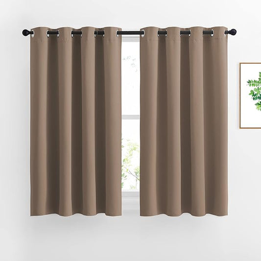 NICETOWN Insulated Blackout Curtains and Drapes - Microfiber Energy Saving Thermal Insulated Solid Grommet Blackout Draperies for Kitchen (1 Pair, 52 inches by 54 Inch, Cappuccino)