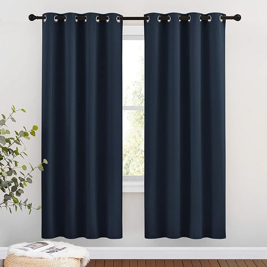 NICETOWN Blackout Curtain Panels 72 - Window Treatment Energy Saving Thermal Insulated Solid Grommet Blackout Drapes for Living Room (Navy, 1 Pair, 46 by 72-Inch)