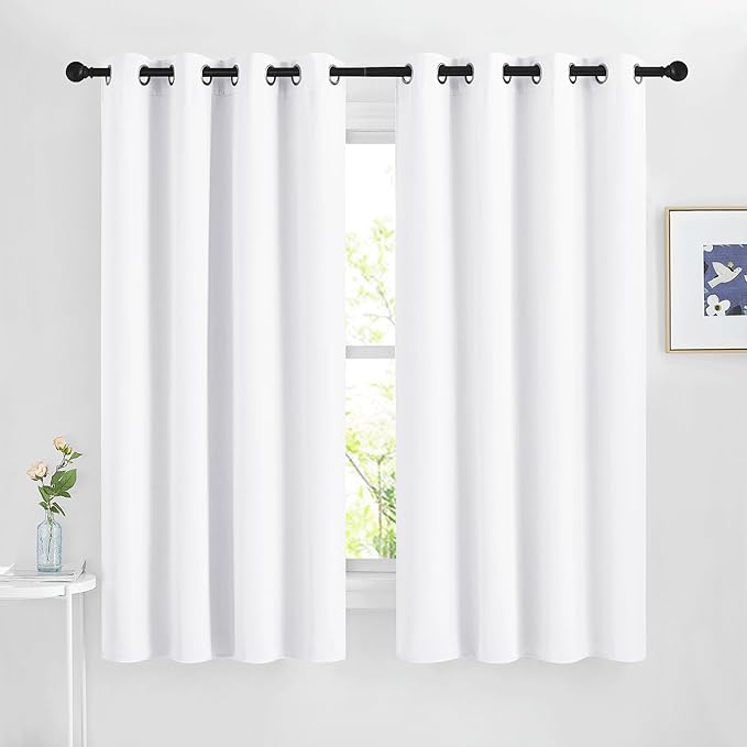 NICETOWN White Curtains for Living Room, Grommet 50% Blackout Thermal Insulated Window Treatment Solid Sound Reducing Drapes for Bedroom/Nursery, Set of 2, W46 x L63, 2 Panels