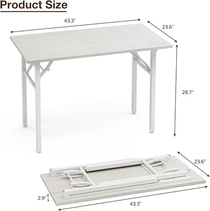 TEMI Small Computer Desk Folding Table - 43.3" Foldable Office Desk, No Assembly, Perfect for Small Spaces in Bedroom, Dorm, or Apartment, Portable Mini Desk or Study Table with Compact Design, White