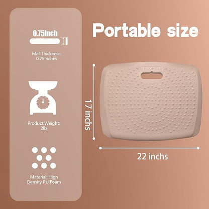 3/4 Inch Portable Anti Fatigue Standing Mat with Massage Points, Comfort Foot Mat Standing Pad for Stand Up Desk with Handle, Cushioned Kitchen Mat for Office & Home (Rose Gold, 17" X 22")