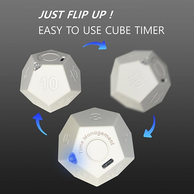 Cube Timer, Pomodoro Timer, Rechargeable Small Cute Timer, Timer for Kids and Classroom, Kitchen Timer for Cooking, Workout & Study Countdown Timer, Time Management Timer (Floral White)