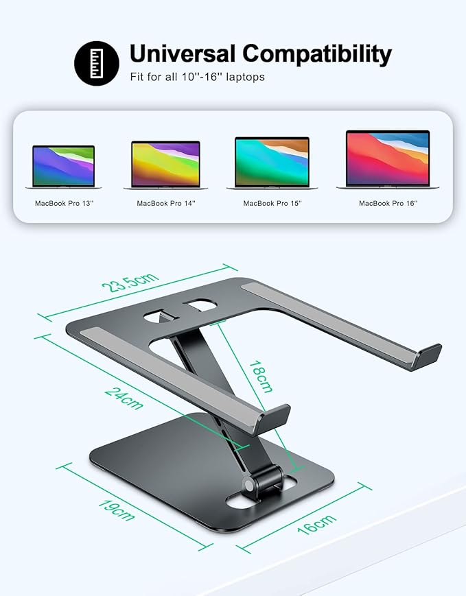 Foldable Laptop Stand, Height Adjustable Ergonomic Computer Stand for Desk, Aluminum Portable Laptop Riser Holder Mount Compatible with MacBook Pro Air, HP, Dell 10-16" (Gray)