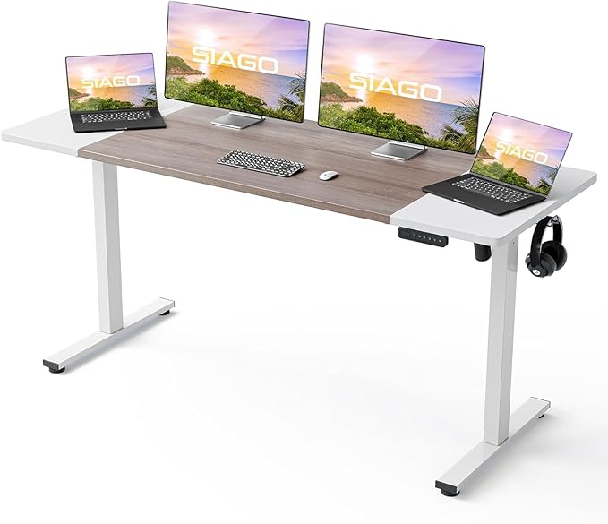 SIAGO Electric Standing Desk Adjustable - 63 x 24 Inch Sit Stand up Desk with Cable Management - 3 Memory Preset Adjustable Height Desk Computer Home Office Desk