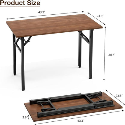 TEMI Small Computer Desk Folding Table - 43.3" Foldable Office Desk, No Assembly, Perfect for Small Spaces in Bedroom, Dorm, or Apartment, Portable Mini Desk or Study Table with Compact Design, Walnut