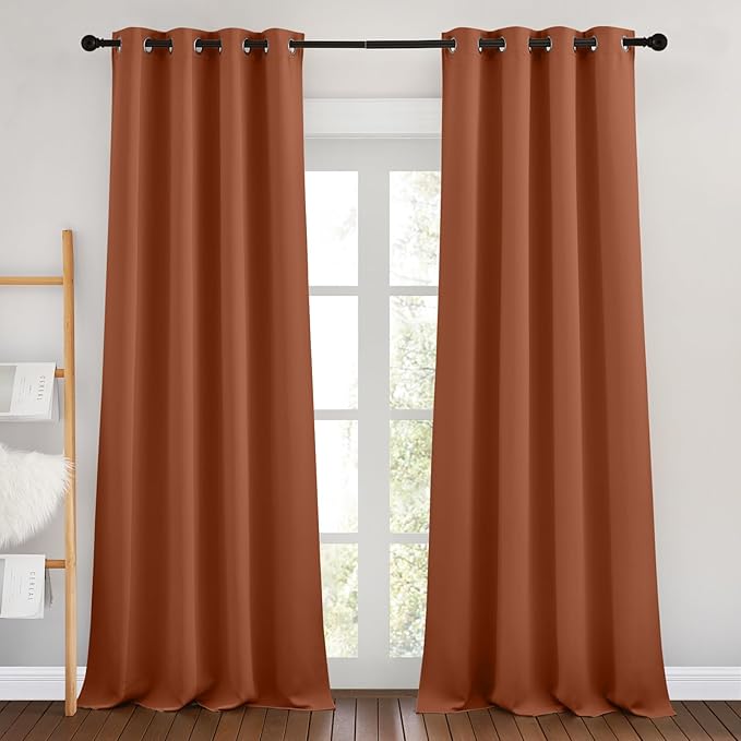 NICETOWN Bedroom Blackout Curtains 90 inches Long 2 Panels Set - Room Darkening Energy Saving Thermal Insulated Grommet Window Treatments Draperies for Living Room (Burnt Orange, W46 x L90)