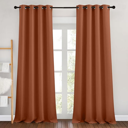 NICETOWN Bedroom Blackout Curtains 90 inches Long 2 Panels Set - Room Darkening Energy Saving Thermal Insulated Grommet Window Treatments Draperies for Living Room (Burnt Orange, W46 x L90)