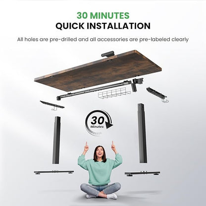 SIAGO Electric Standing Desk Adjustable - 55 x 24 Inch Sit Stand up Desk with Cable Management - 3 Memory Preset Adjustable Height Desk Computer Home Office Desk