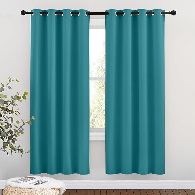 NICETOWN Room Darkening Window Curtains & Drapes - Thermal Insulated Solid Grommet Light & Sound Blocking Blackout Drapes for Bedroom/Living Room (Peacock Teal, 2 Panels, W46 x L72)