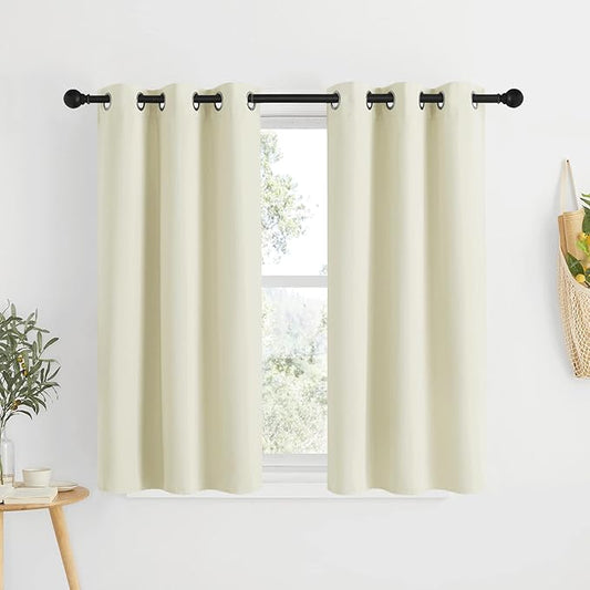 NICETOWN Blackout Beige Curtains and Drapes - Window Treatment Thermal Insulated Solid Grommet Blackout Draperies for Kitchen/Cafe (Set of 2, W34 x L50)