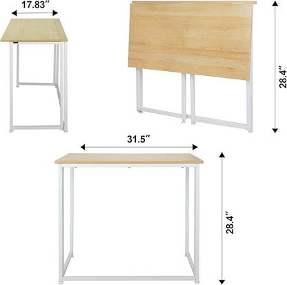 Leopard Outdoor Products Folding Computer Desk for Small Spaces, Space-Saving Home Office Desk, Foldable Computer Table, Laptop Table, Writing Desk, Compact Study Reading Table (White/Nordic Walnut)