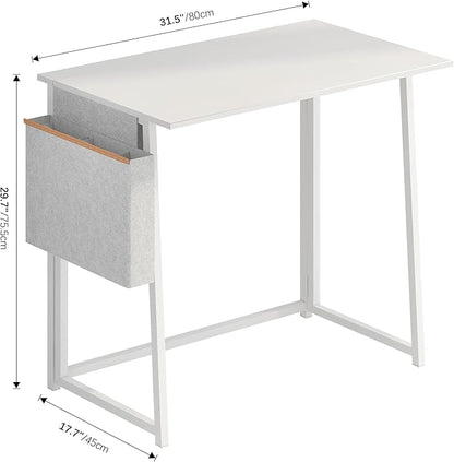 4NM 31.5" Small Desk with Storage Bag, Simple Assembly Folding Computer Desk Home Office Desk Study Writing Table for Small Space Offices - All White