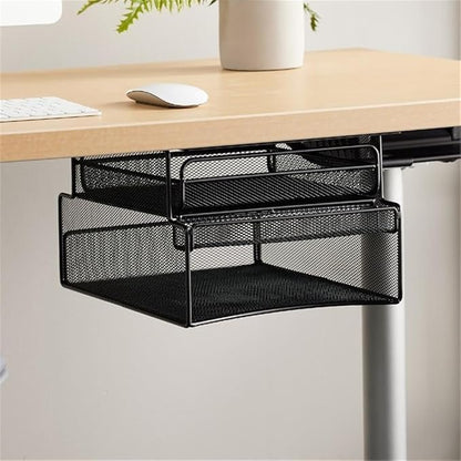 Safco Products 3244BL Onyx Mesh Deluxe Under Desk Hanging File & Paper Organizer, Black, Steel Construction, 2 Compartments, Tabletop or Desktop. Perfect for Home, Office & Classrooms, Black