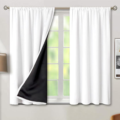 BGment White Blackout Curtains for Bedroom 54 Inch Length, Short Thermal Insulated Full Room Darkening Soundproof Rod Pocket Curtains & Drapes, 2 Panels, Each Panel 52 Inch Wide, Pure White