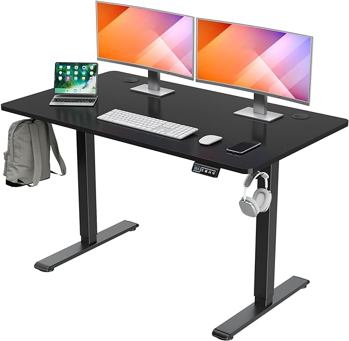 MOUNTUP Height Adjustable Electric Standing Desk Whole-Piece, 48 x 24 Inches Quick Assembly Sit Stand Desk, Stand Up Desk with Memory Controller, Ergonomic Desk, Black