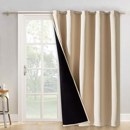 NICETOWN Thermal Insulated 100% Blackout Curtains, Noise Reducing Performance Slider Curtain Panel with Black Lining, Full Light Blocking Patio Door Drapery (1 PC, 70-inch x 84-inch, Biscotti Beige)