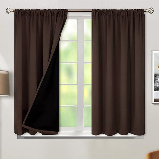 BGment Brown Blackout Curtains for Bedroom with Insulated Liner, Double Layer 100% Black-Out Bedroom Curtains Sun Blocking Window Curtains with Rod Pocket (52 x 45 Inch, Brown, 2 Panels)