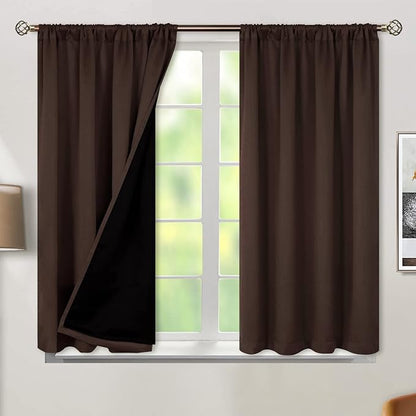 BGment Thermal Insulated 100% Blackout Curtains for Bedroom with Black Liner, Double Layer Full Room Darkening Noise Reducing Rod Pocket Curtain (52 x 54 Inch, Brown, 2 Panels)