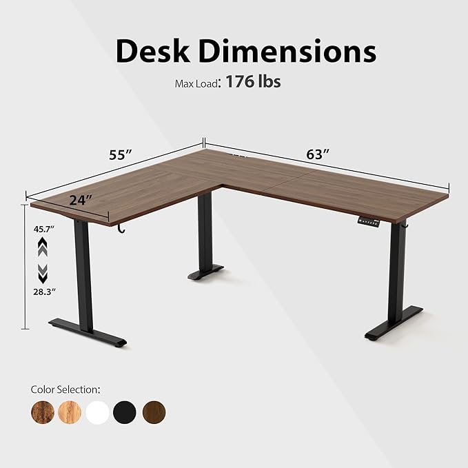 Agilestic L Shaped Standing Desk Adjustable Height, Electric Corner Standing Desk, 63 x 55 inch Sit Stand Computer Table with Splice Board, Dark Wlalnut