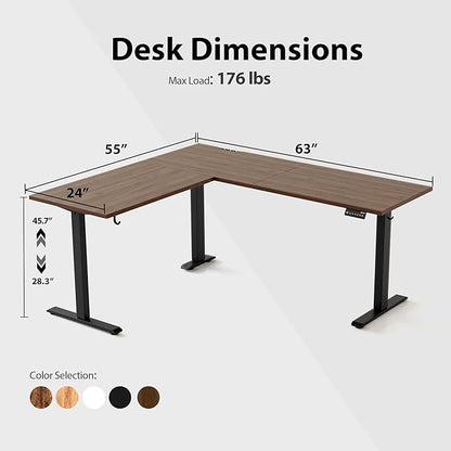 Agilestic L Shaped Standing Desk Adjustable Height, Electric Corner Standing Desk, 63 x 55 inch Sit Stand Computer Table with Splice Board, Dark Wlalnut