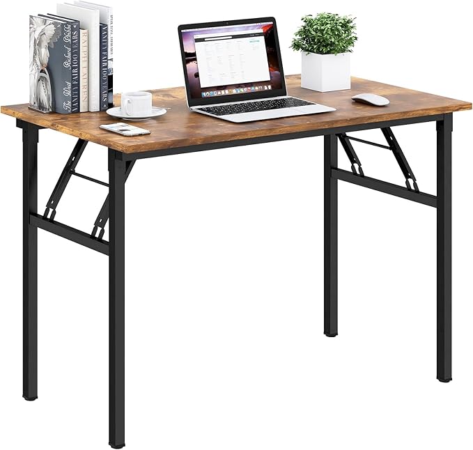 Need Folding Desk for Home Office 39-3/8 inch Length Modern Folding Table Computer Desk No Install Needed Rustic Brown Desktop Black Frame AC5FB(100 * 60)