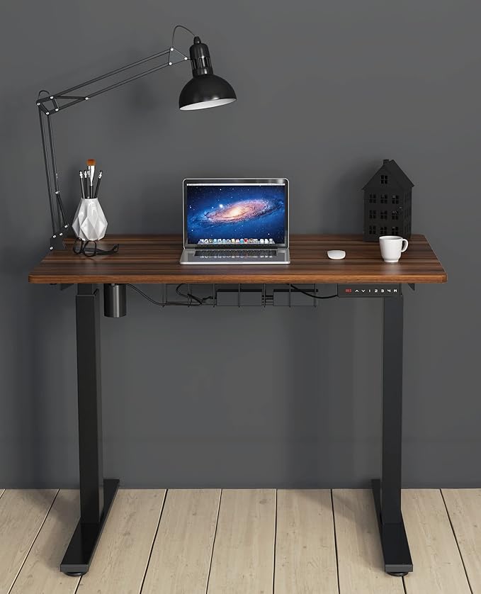 SHW Electric Height Adjustable Standing Desk, 40 x 24 Inches, Walnut