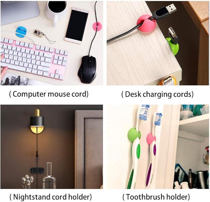 Shintop Cable Clips, 16 Pack Colorful Cord Holders Self Adhesive Cable Management Desk Wire Clips for All Your Computer, Electrical, Charging or Mouse Cord