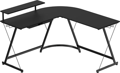 SHW Vista L-Shape Desk with Monitor Stand, Black