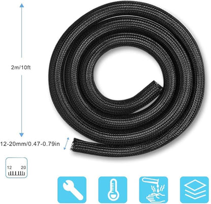 AGPTEK Cable Sleeve Cover, 10ft - 4/5 inch Cord Management Wire Organizer Under Desk, Home Office Computer Wire Cover Hider Cord Protector, Protect Cables from Pet Cat Dog Chewing, Black