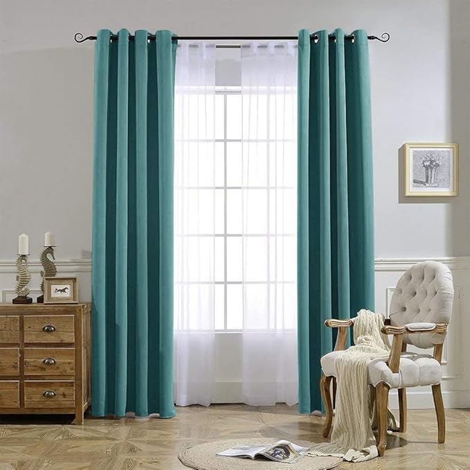 NICETOWN Patio Glass Door Panels - (52 inches Wide x 120 inches Long, Sea Teal, 1 Pair) Blackout Curtains for Bedroom/Living Room, Privacy Panel Drapes for Dining Room and Guest Room