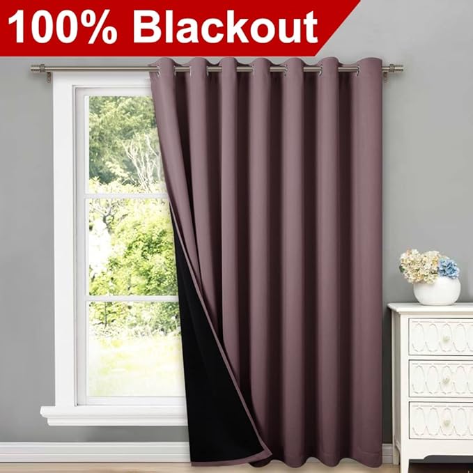 NICETOWN Total Shade Patio Door Curtain, Heavy-Duty Full Light Shading Sliding Door Drape Room Divider Curtain, Vertical Blind for Window（Dry Rose, 1 Panel, 100 inches Wide x 84 inches Long