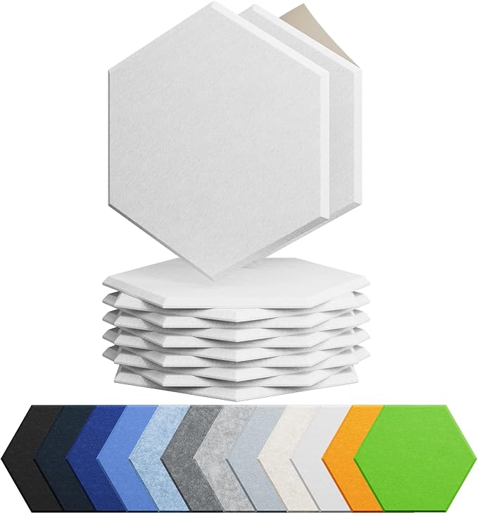 12 Pack Acoustic Panels Self Adhesive Sound Proof Foam, High Density Sound Acoustic Foam Panel, 12X10.23X0.4 Inch Hexagon Wall Panels in Home,Office,Reccording Room,Studio(Snow White)