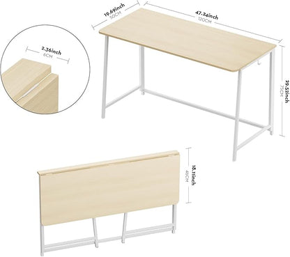 WOHOMO Folding Desk, Small Foldable Desk 47.2" for Small Spaces, Space Saving Computer Table Writing Workstation for Home Office, Easy Assembly, Oak