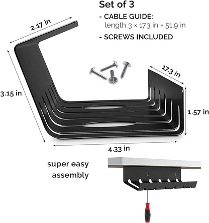 PAMO Cable Management Under Desk for Easy mounting Under-Table I Set of 3 - with 10X Cable Ties I Desk Organizer for Office/Home Office Table Thoughtful Cable Tray Holder