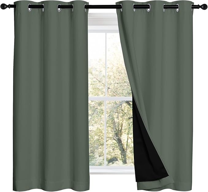 NICETOWN 100% Blackout Curtains 54 inches Long, Double-Deck Completely Blackout Window Treatment Thermal Insulated Lined Drapes for Small Window (Dark Mallard, 1 Pair, 42 inches Width Each Panel)