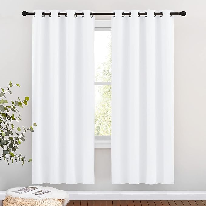 NICETOWN White Room Darkening Draperies and Curtains - Home Fashion Energy Saving Grommet Top Room Darkening Drape Panels for Bedroom (Set of 2, 46 by 72 Inch, White)