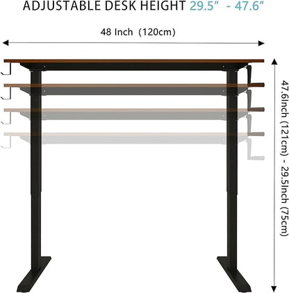 Manual Standing Desk Adjustable Height- Crank Mobile Standing Desk 48 x 24 Inches Sit Stand Desk Frame & Top, Stand Up Desk on Wheels, Computer Desk Black Frame & Black