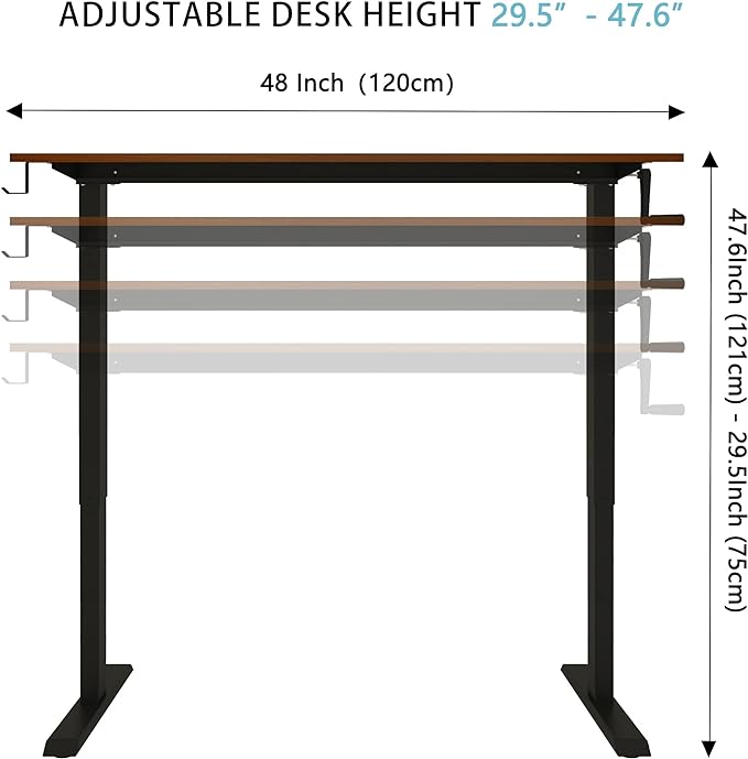 Manual Standing Desk Adjustable Height- Crank Mobile Standing Desk 55 x 24 Inches Sit Stand Desk Frame & Top, Stand Up Desk on Wheels, Computer Desk Black Frame & Black