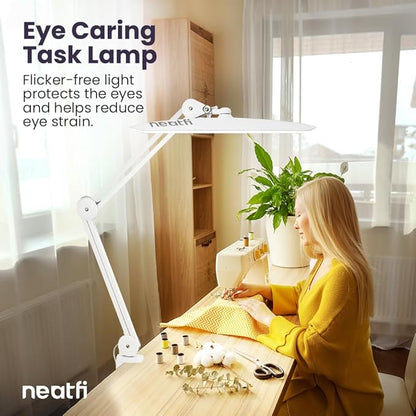 Neatfi XL 2,200 Lumens LED Task Lamp, 24W Super Bright Desk Lamp, 117 Pcs SMD LED, 4 Level Brightness, Dimmable, Task LED Light for Home, Office, Workbench (CCT, White)