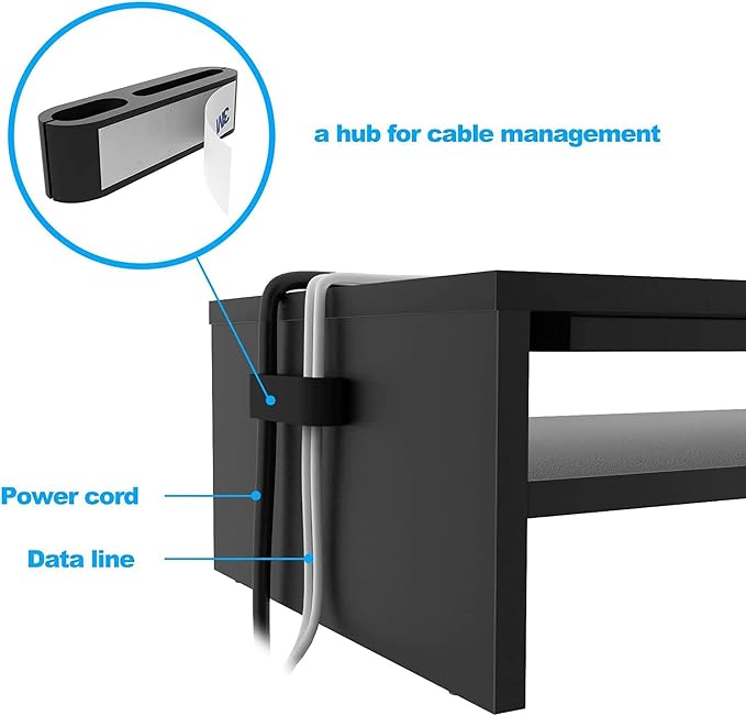 BONTEC Wood Monitor Stand Riser, 2 Tiers with Storage Organizer, Desktop Ergonomic Cellphone Holder and Cable Management, 21.3 Inch Shelf, Black