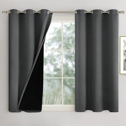 Short Blackout Curtains 54 Inch Length 2 Panels, 100% Light Blocking Thermal Insulated Soundproof Grommet Small Window Curtains with Black Liner, Each 42 Inch Wide, Dark Grey