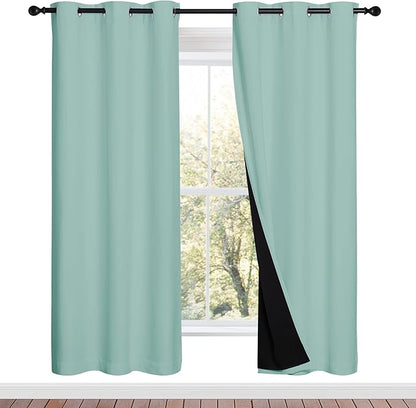 NICETOWN 100% Blackout Window Curtain Panels, Full Light Blocking Drapes with Black Liner for Nursery, 72-inch Drop Thermal Insulated Draperies (Aqua Blue, 2 Pieces, 42-inch Wide Per Panel)