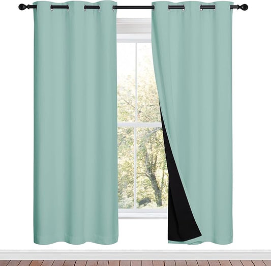 NICETOWN 100% Blackout Window Curtain Panels, Full Light Blocking Drapes with Black Liner for Nursery, 72-inch Drop Thermal Insulated Draperies (Aqua Blue, 2 Pieces, 42-inch Wide Per Panel)