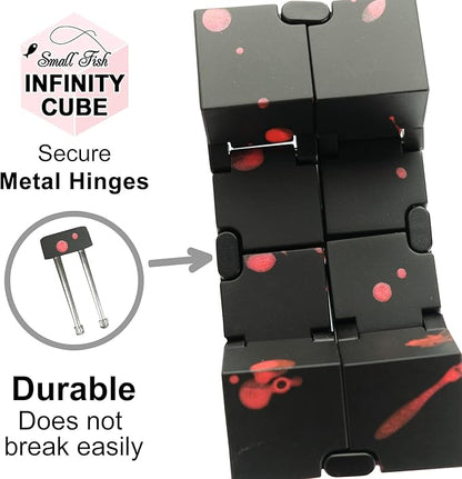 SMALL FISH Fidget Infinity Cube - Built-in Metal Never Ending Infinity Cube, Cool Sensory Infinite Fidget Toy for Stress and Anxiety Relief, Best for Adults and Kids with Autism,and ADHD (Black-Red)