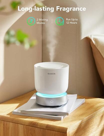 GoveeLife Smart Essential Oil Diffuser with Alexa Voice App Control for Home Office Bedroom, 300ml Quiet Cool Mist Aroma Diffuser with 2 Mist Modes, White Noise, Waterless Auto Off/Alarm